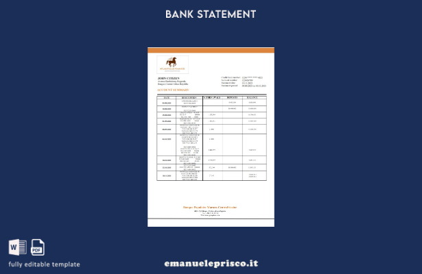 modello word di estratto conto bancario della Repubblica Centrafricana Banque Po